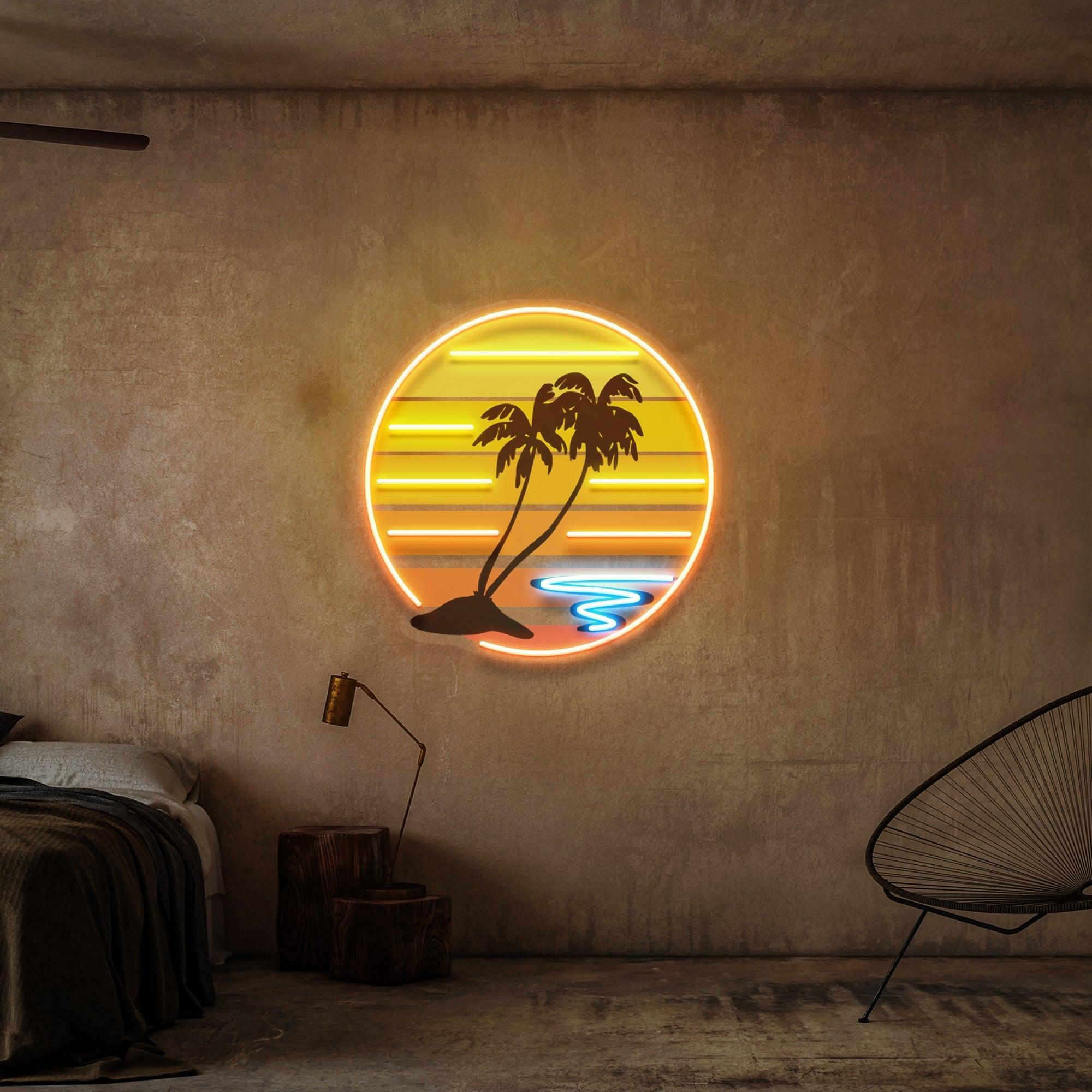 Enjoy The Tropical Waves Sunset Retro Vintage Style Artwork Led Neon Sign Light - Neonbir