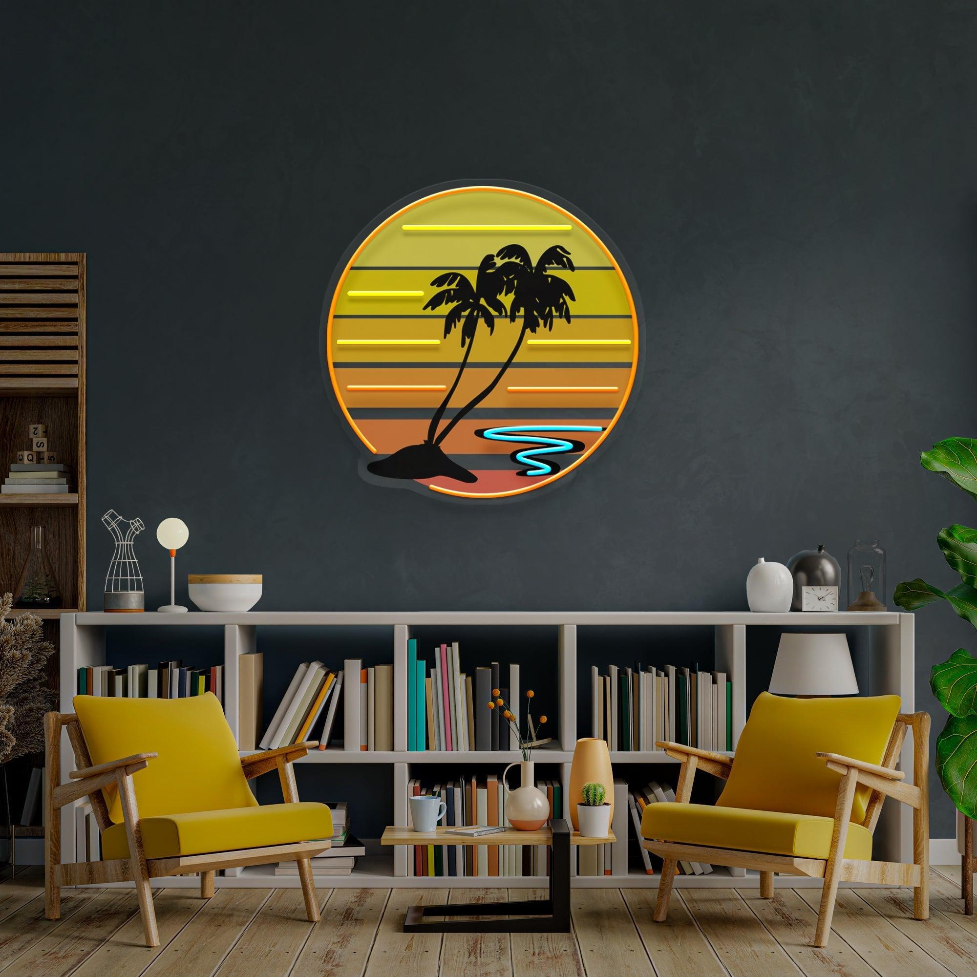 Enjoy The Tropical Waves Sunset Retro Vintage Style Artwork Led Neon Sign Light - Neonbir