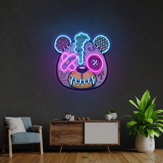 Zombie Teddy Bear Cartoon Artwork Led Neon Sign Light - Neonbir