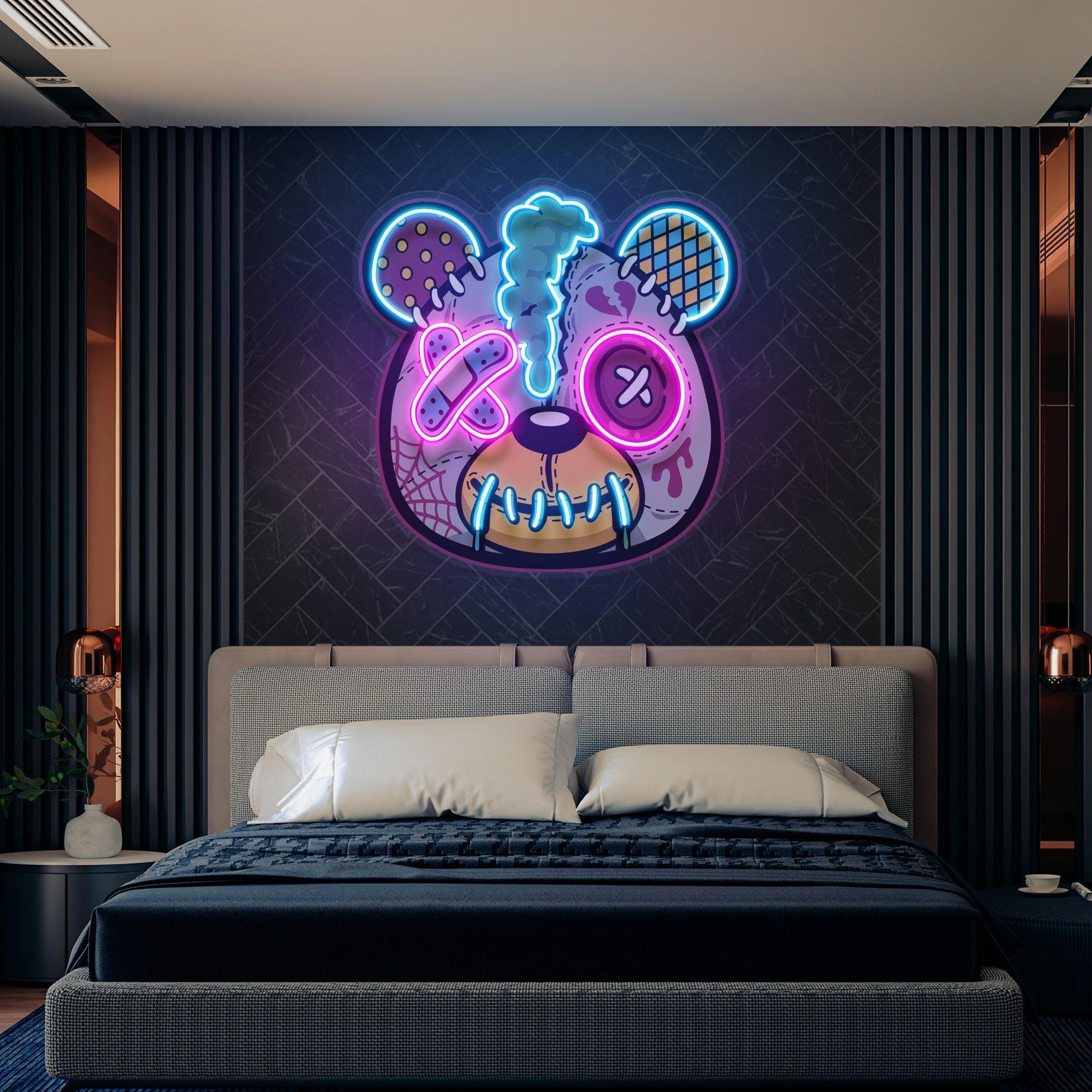 Zombie Teddy Bear Cartoon Artwork Led Neon Sign Light - Neonbir