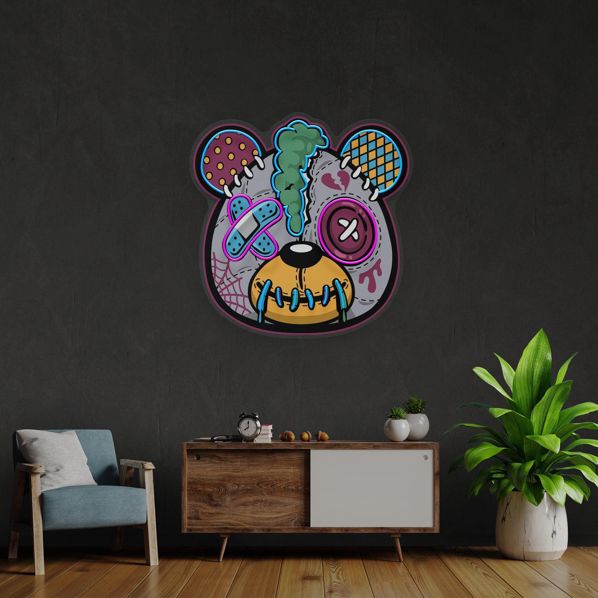 Zombie Teddy Bear Cartoon Artwork Led Neon Sign Light - Neonbir