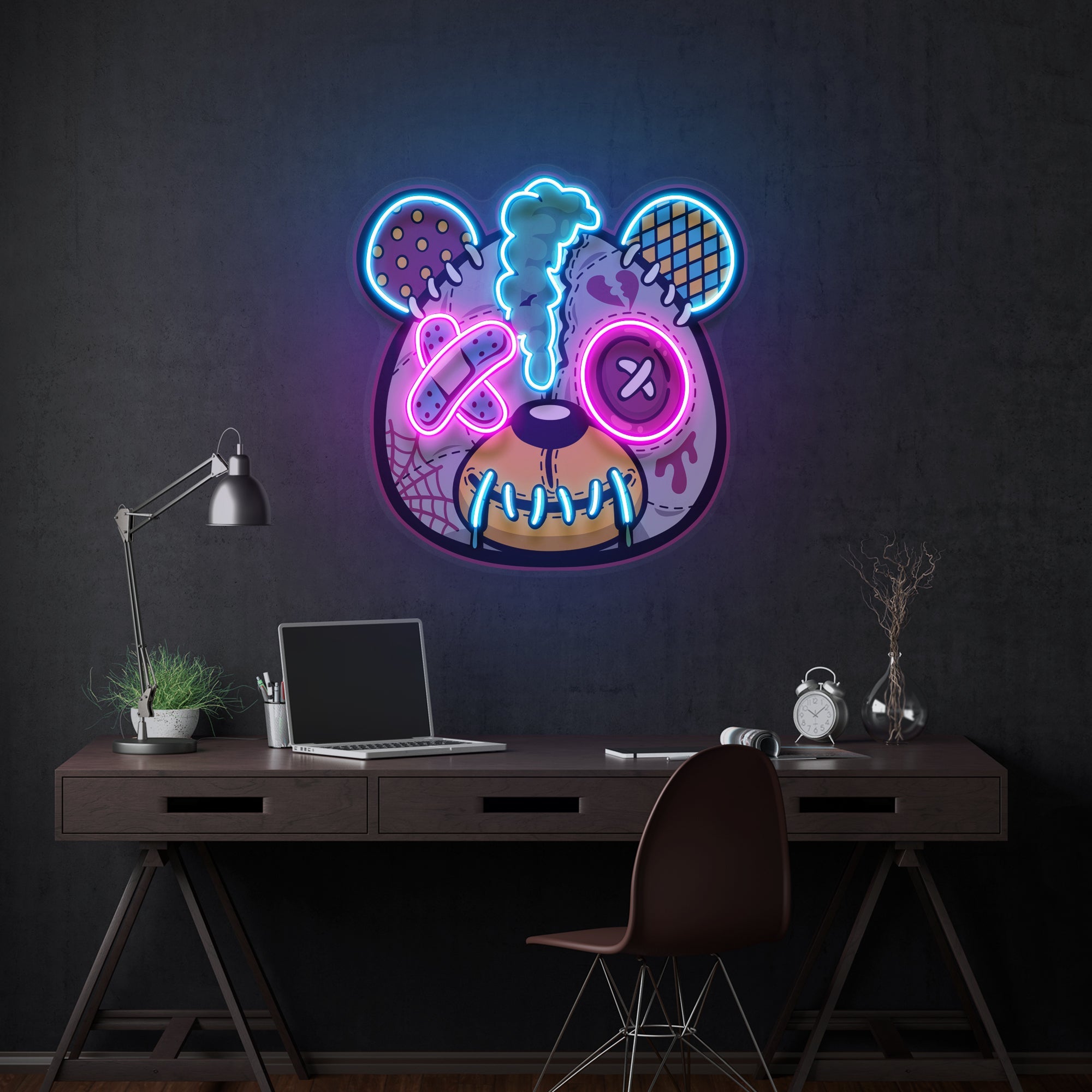 Zombie Teddy Bear Cartoon Artwork Led Neon Sign Light - Neonbir
